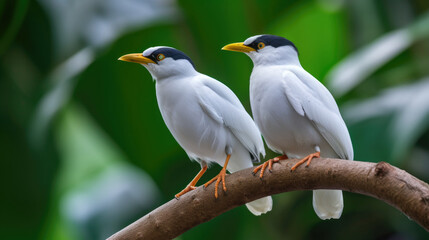Obraz premium Couple of Bali Mynah Birds on a Tree Branch..