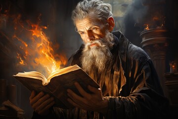old Preacher reads prayer in church