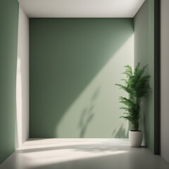 room with a window and a plant, Generative AI