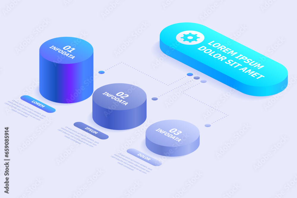 Wall mural 3d isometric perspective infographic. presentation slide template. step options. chart concept. can 