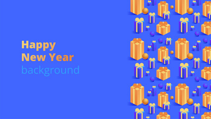 Merry Christmas and Happy New Year background for greeting cards, posters, holiday covers, banners and prints. Winter Landscape. Xmas template for web, social media. Vector Illustration