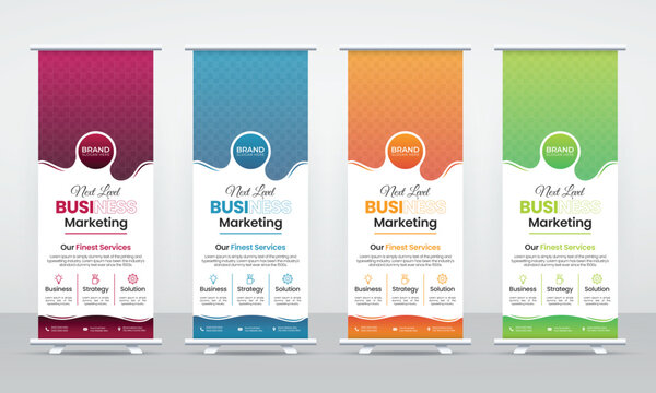 Creative and modern corporate roll up pull up x banner standee signage exhibition display presentation design template for business ads promotion, professional abstract retractable editable banner