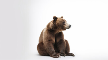 Brown bear sitting on white background