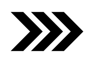 Triple Black Chevrons pointing right vector. Chevrons Icon Vector