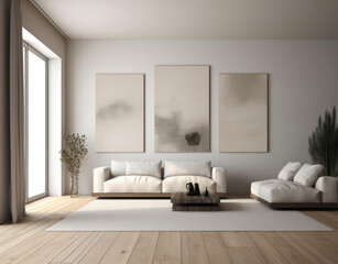 Fototapeta na wymiar Living room, Large paintings, Blank canvas, Wall art,