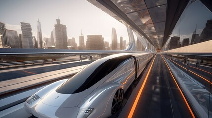 In this scene a running Chinese high speed train is.Generative AI