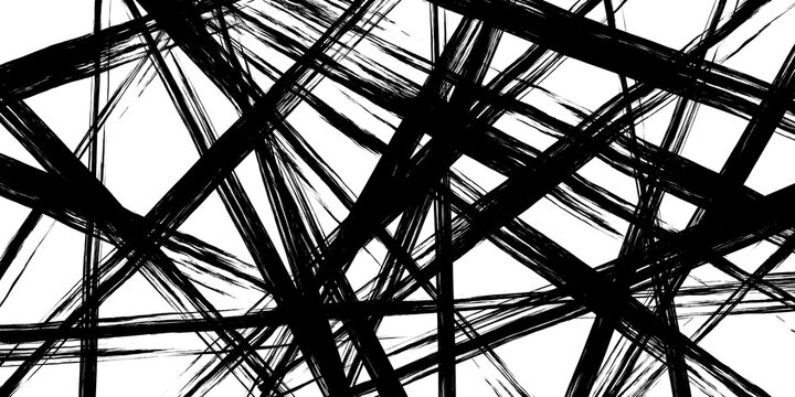 Abstract randomly oriented hand-drawn brush line stripes pattern isolated on white background