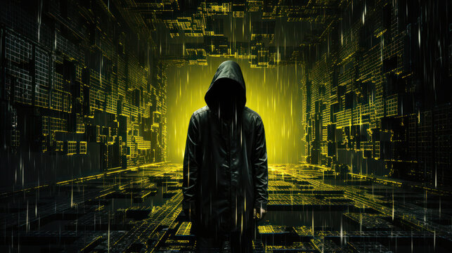 Digital Disguise: Neon Green Hood and ASCII Art. Generative AI