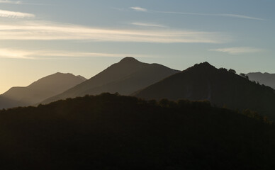 Beautiful view of the mountains on a sunny autumn morning in the Ariège Pyrenees in south-west France