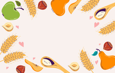 Fototapeta premium Food wheat breakfast banner sweet concept. Vector flat graphic design illustration