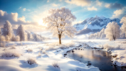 Fototapeta na wymiar Scenic Snowy Winter Landscape of Stunning Beauty