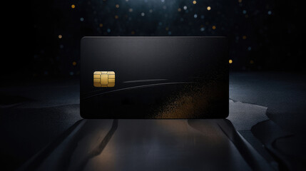 black and gold credit card, set against a stylish minimalistic background, exudes luxury and sophistication. With no numbers, it represents the pinnacle of exclusive finance and payment options
