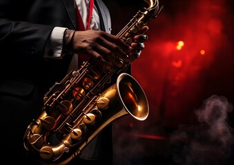 Obraz premium closeup of Musician's Hands Playing Saxophone with Passion