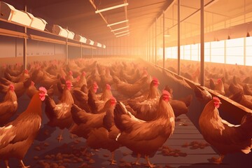 Illustration of a vibrant chicken farm. Generative AI