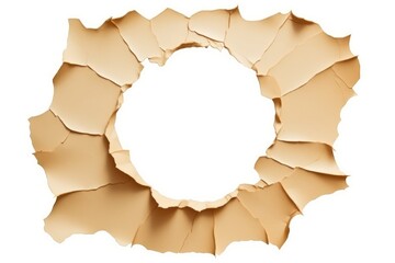 Ragged hole torn in ripped paper on white background
