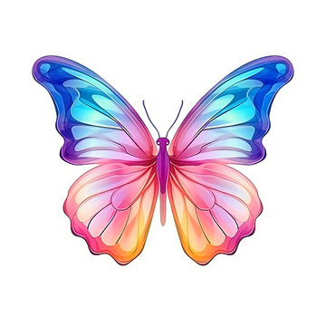 Very beautiful blue pink drawn butterfly isolated on white background.