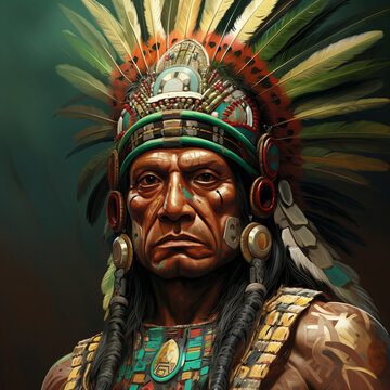 Illustration of an Aztec warrior, image created with AI