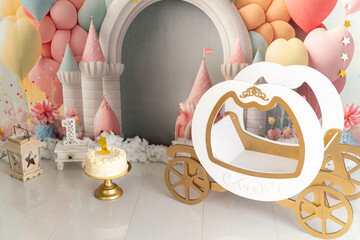 Birthday background with princess float and cake
