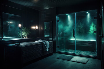 luxury expensive rain shower with backlight generative ai - obrazy, fototapety, plakaty