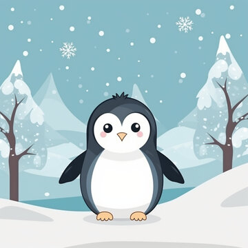 Animal life, adorable penguins in the snow