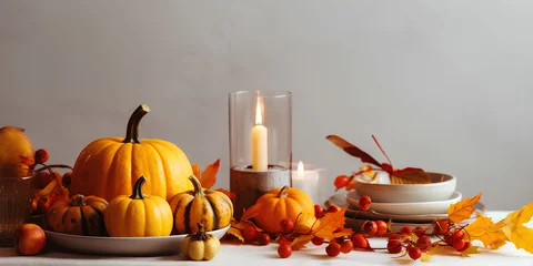 Fotobehang Festive table decorated for Thanksgiving Day. Concept thanksgiving table setting. © tynza
