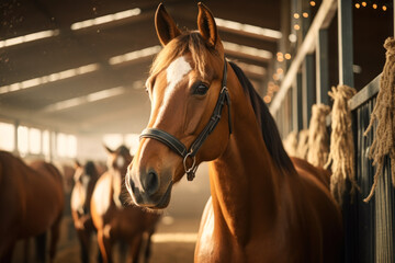 Fototapeta premium beautiful brown horse in the stable generative ai