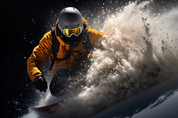 Obraz premium athlete snowboarding in snow forest generative ai