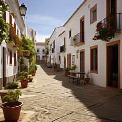 Fictitious streets of a magical colonial town in Mexico, with colorful walls, during the day