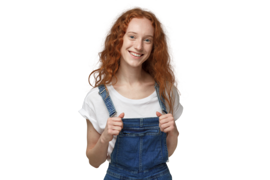 Portrait of happy beautiful curly redhead girl