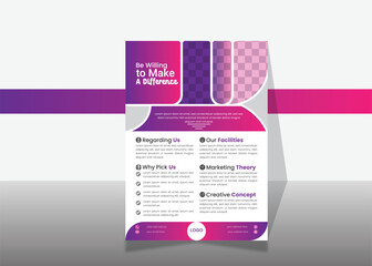 creative modern abstract flyer design template with purple gradient color. flyer design with unique shape combination.