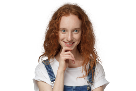 Portrait of beautiful curly smiling redhead young woman - Powered by Adobe