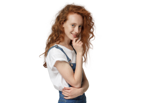 Portrait of beautiful redhead ginger girl with beautiful red curly hair