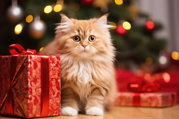 Cat with a Christmas present