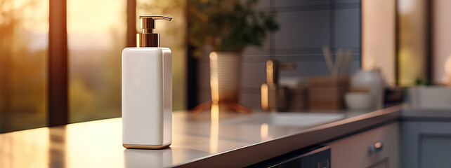 White ceramic bottle of Soap dispenser  - obrazy, fototapety, plakaty