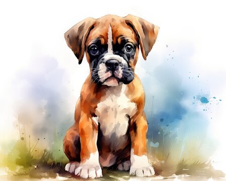 The Boxer puppy Stylized watercolour is a cute dog with a big Boxer puppy.