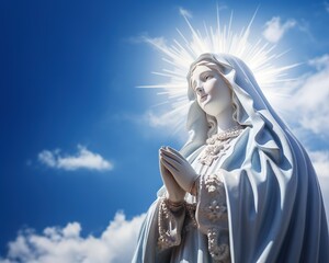 Blessed virgin mary agnst the blue sky.