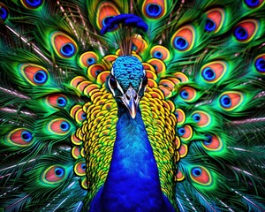 The peacock has beautiful feathers.