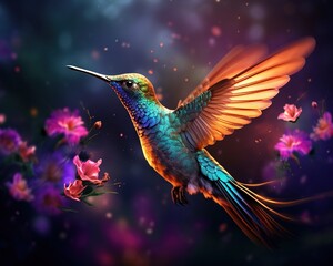 Naklejka premium hummingbird is flying in a fantasy.