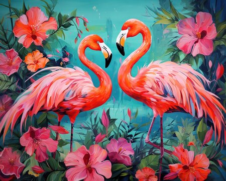 an emotional piece of flowers and flamingos. © Nipon