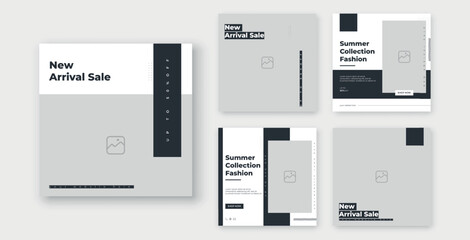 Minimal fashion sale social media post template set of editable square banner and online advertisement.
