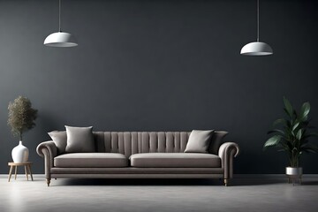 modern living room with sofa with dark beautiful wall