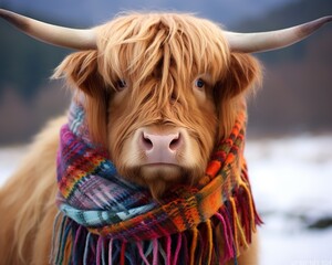 This stock photo captures a delightful Highland Cow. - obrazy, fototapety, plakaty