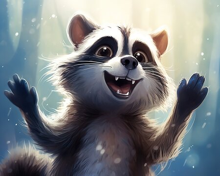 The cartoon raccoon pnting is adorable.