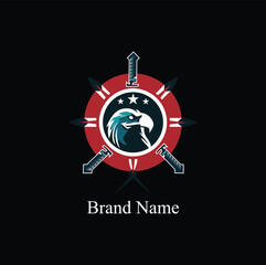 Bird head and sword flag logo