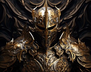 fantasy knight in golden armor is a dark fantasy background. - obrazy, fototapety, plakaty