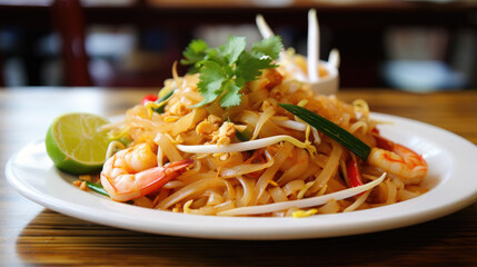 Pad Thai stir-fried rice noodle with prawn - obrazy, fototapety, plakaty