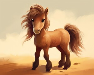 Obraz na płótnie Canvas cute pony with fuzzy mane and a vintage cartoon theme.