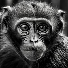Cute Monkey Portrait Stares Directly at Camera

