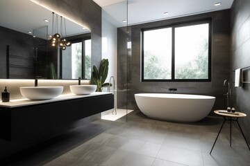 Fototapeta na wymiar A sleek bathroom with a trendy and stylish design. Generative AI