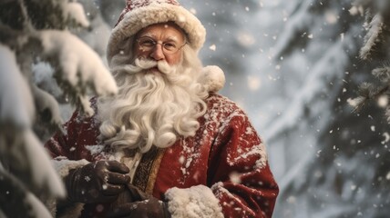 Fototapeta premium Santa Claus in Snowy Forest